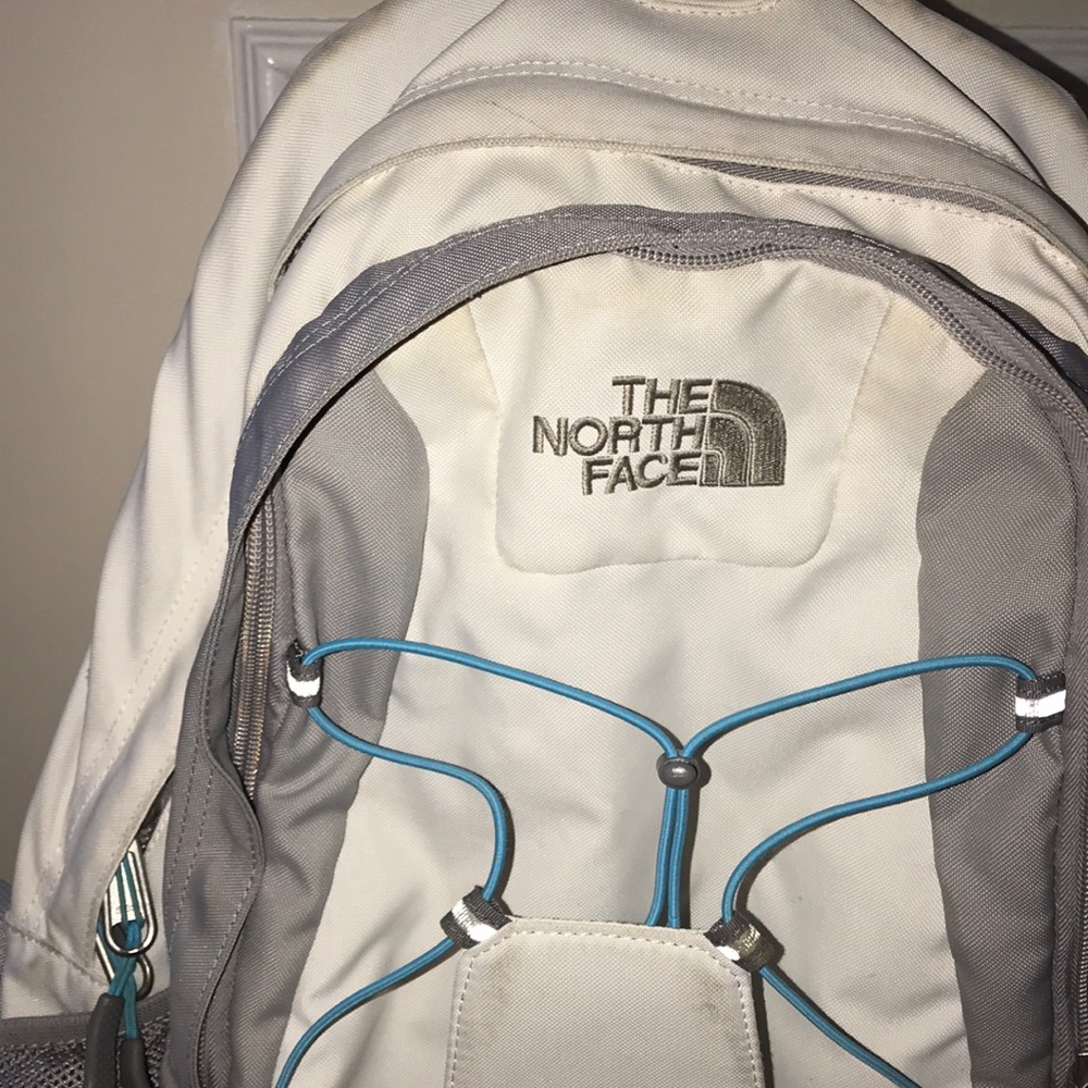 North Face Jester backpack in white grey and blue